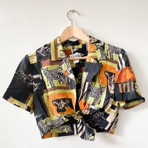 Tie Front Zebra Crop Top